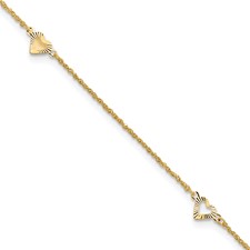 Image of 14k Diamond-cut Hearts 9in Plus 1in ext Anklet