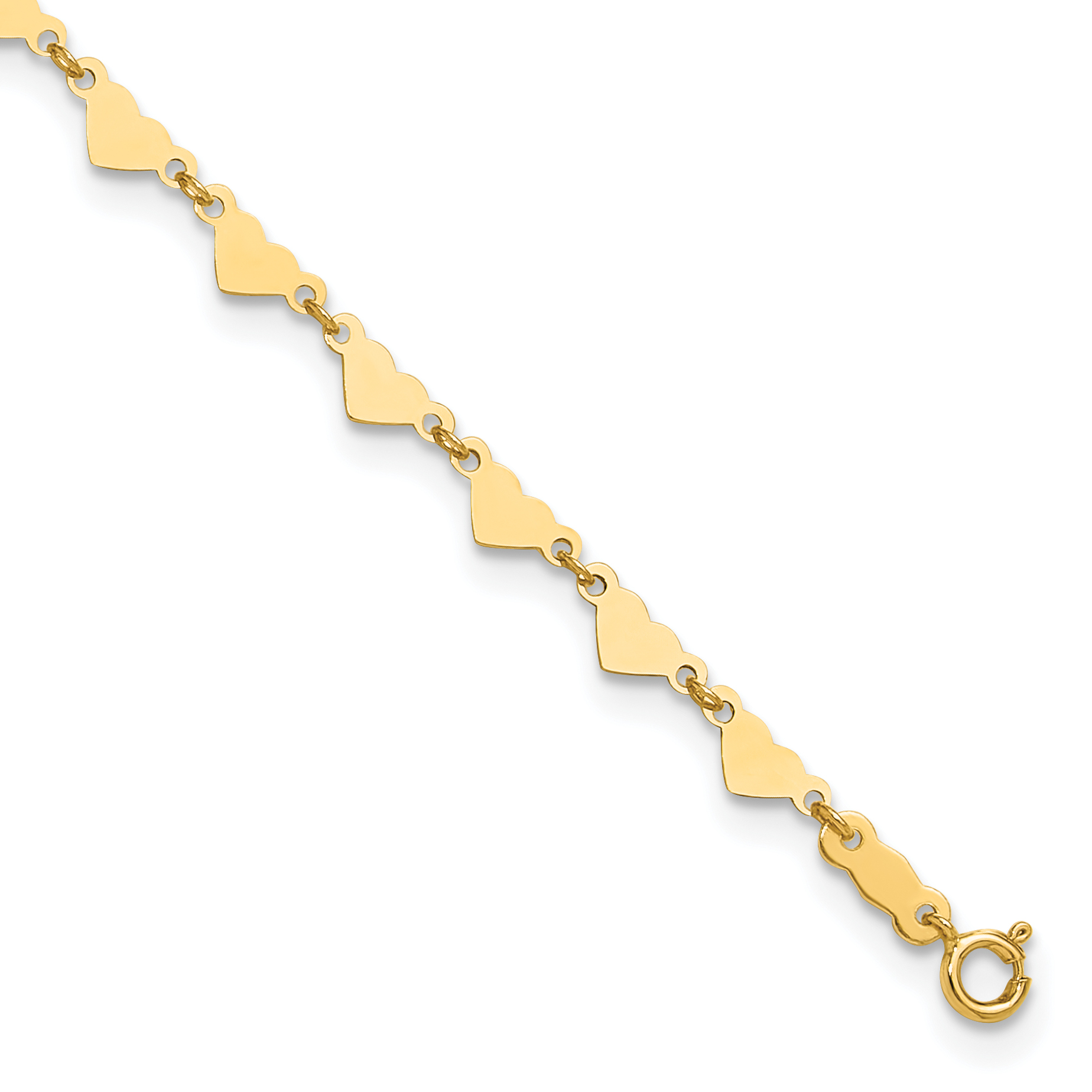 14K Hearts and Oval Links 10 inch Plus 1 inch Extender - Total 11 inch Anklet