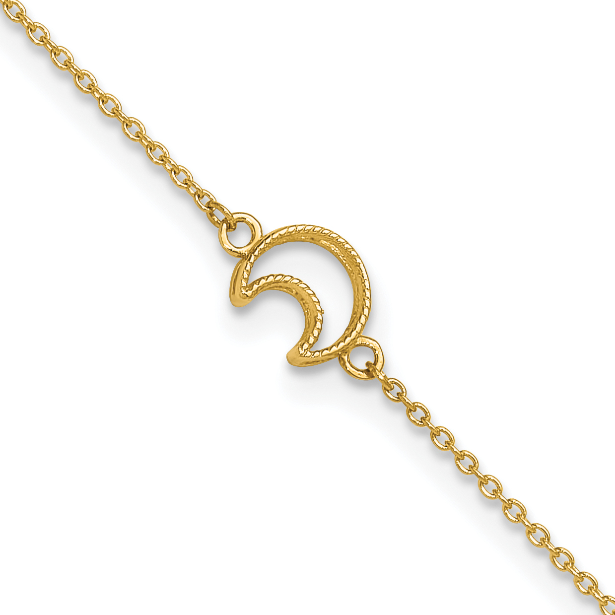 14K Textured and Polished Crescent Moon 9 inch Plus 1 inch Extender - Total 10 inch Anklet