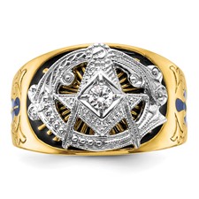 Image of IBGoodman 10k Two-tone Men's Polished and Textured with Blue and Black Enamel Diamond Blue Lodge Master Masonic Ring