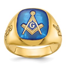 Image of IBGoodman 14k Men's Polished and Grooved with Lab Created Sapphire Blue Lodge Master Masonic Ring