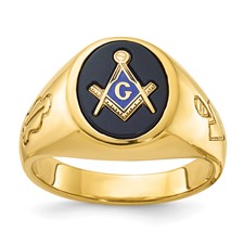Image of IBGoodman 10k Men's Polished and Grooved with Oval Onyx Blue Lodge Master Masonic Ring