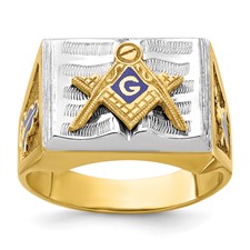 Image of IBGoodman 10k Two-tone Men's Polished and Textured with Blue Enamel Blue Lodge Master Masonic Ring