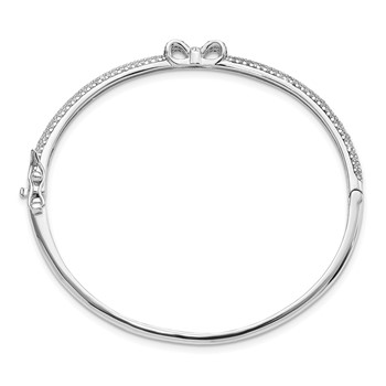 Sterling Silver Polished Black and White CZ Bow Hinged Bangle — alternate view