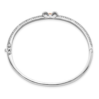 Sterling Silver Rose-tone CZ Bow Hinged Bangle — alternate view