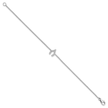 Sterling Silver 7.25in Rhodium-plated CZ Wisbone Bracelet — alternate view