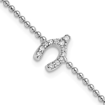 Sterling Silver 7.25in Rhodium-plated CZ Wisbone Bracelet