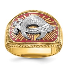 Image of IBGoodman 10k Two-tone Men's Polished and Textured with Multi-color Enamel Masonic Shriner's Ring