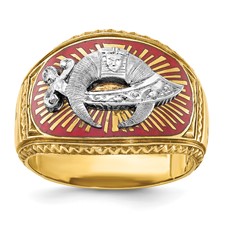Image of IBGoodman 14k Two-tone Men's Polished and Textured with Multi-color Enamel Masonic Shriner's Ring