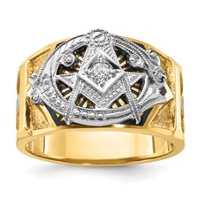Image of IBGoodman 14k Two-tone Men's Polished and Textured with Blue and Black Enamel Diamond Blue Lodge Master Masonic Ring