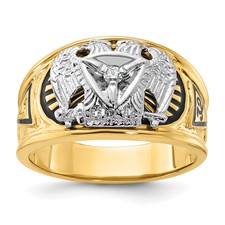 Image of IBGoodman 10k Two-tone Men's Polished and Textured with Black Enamel and Diamond 32nd Degree Scottish Rite Masonic Ring