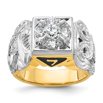 IBGoodman 14k Two-tone Men's Polished and Textured Double Eagle Masonic Shriner's Ring Mounting