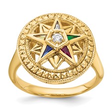 Image of IBGoodman 14k Women's Polished and Textured with Multi-color CZ and Diamond Eastern Star Masonic Ring