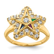 Image of IBGoodman 14k Women's Polished Multi-color CZ and AA Quality Diamond Eastern Star Masonic Ring