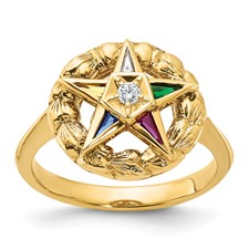 Image of IBGoodman 14k Women's Polished and Textured with Multi-color CZ and Diamond Eastern Star Masonic Ring