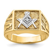 Image of IBGoodman 14k with White Rhodium Men's Polished and Textured Diamond Blue Lodge Master Masonic Ring