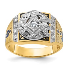 Image of IBGoodman 14k Two-tone Men's Polished and Textured with Blue and Black Enamel Diamond Blue Lodge Master Masonic Ring