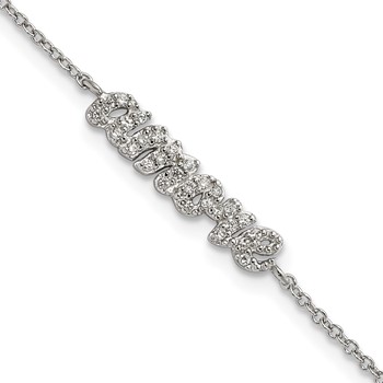 Sterling Silver Rhodium-plated CZ "AMOUR" 7in Bracelet
