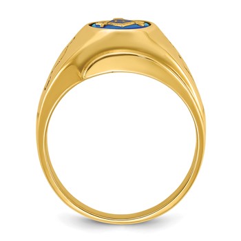 IBGoodman 14k Men's Polished and Grooved with Oval Created Sapphire Blue Lodge Master Masonic Ring — alternate view
