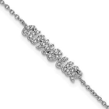 Sterling Silver Rhodium-plated CZ "AMOUR" 7in Bracelet