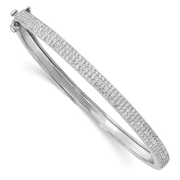 Sterling Silver Rhod Plated CZ Hinged Bangle