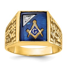 Image of IBGoodman 10k Two-tone Men's Polished and Textured with Lab Created Sapphire and Diamond Blue Lodge Master Masonic Ring