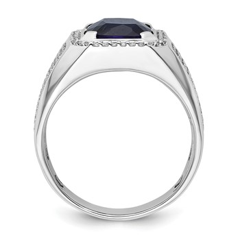 IBGoodman 14k White Gold 7/8 carat Lab Grown Diamond VS/SI+ G+ and Created Blue Sapphire Complete Men's Ring — alternate view