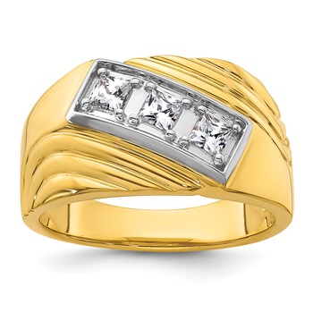 IBGoodman 14k with White Rhodium 1/2 carat Lab Grown Diamond VS/SI+ G+ Complete Polished and Grooved Three Stone Men's Ring