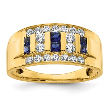IBGoodman 14k 1 1/4 carat Lab Grown Diamond VS/SI+ G+ and Lab Created Blue Sapphire Complete Men's Ring