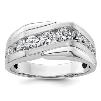 IBGoodman 14k White Gold 1 3/8 carat Lab Grown Diamond VS/SI+ G+ Complete Satin Men's Ring
