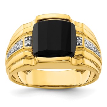 IBGoodman 14k 1/8 carat Lab Grown Diamond VS/SI+ G+ and Onyx Complete Men's Ring