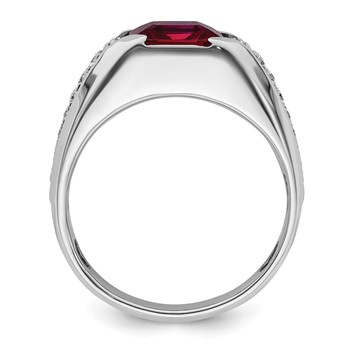 IBGoodman 14k White Gold 5/8 carat Lab Grown Diamond VS/SI+ G+ and Created Ruby Complete Men's Ring — alternate view