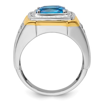 IBGoodman 14k Two-Tone 3/4 carat Lab Grown Diamond VS/SI+ G+ and Blue Topaz Complete Men's Ring — alternate view