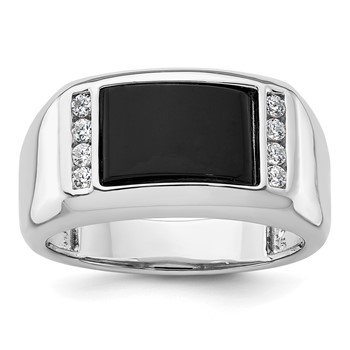 IBGoodman 14k White Gold 1/5 carat Lab Grown Diamond VS/SI+ G+ and Onyx Complete Men's Ring