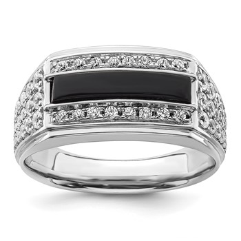 IBGoodman 14k White Gold 1 carat Lab Grown Diamond VS/SI+ G+ and Onyx Complete Men's Ring