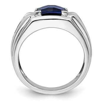 IBGoodman 14k White Gold 1/4 carat Lab Grown Diamond VS/SI+ G+ and Lab Created Blue Sapphire Complete Men's Ring — alternate view