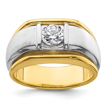 IBGoodman 14k Two-tone 3/4 carat Lab Grown Diamond VS/SI+ G+ Complete Polished and Satin Men's Ring