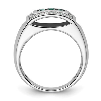 IBGoodman 14k White Gold 1/3 carat Lab Grown Diamond VS/SI+ G+ and Created Emerald Complete Men's Ring — alternate view