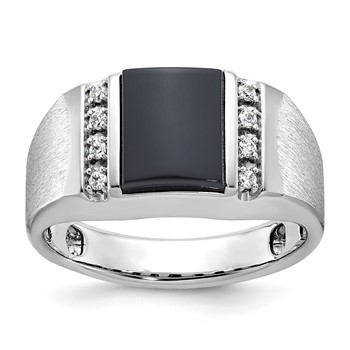 IB Goodman 14k White Gold Mens Satin Rectangle Onyx and Diamond Ring Mounting