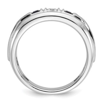 IBGoodman 14k White Gold Men's Polished Satin and Grooved Square 3-Stone Ring Mounting — alternate view
