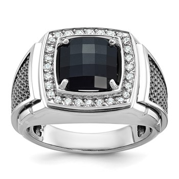 IB Goodman 14k White Gold Mens Cushion Gemstone and Diamond Ring Mounting