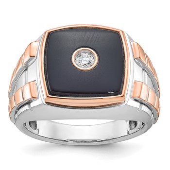 IB Goodman 14k Two-tone White/Rose Gold Mens Cushion Onyx Diamond Ring Mounting