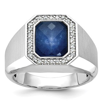 IB Goodman 14k White Gold Mens Polished and Satin Octagon Gemstone and Diamond Ring Mounting