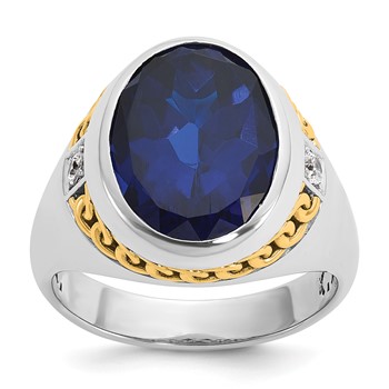 Men's Two-tone Created Saph/Dia Ring Mounting