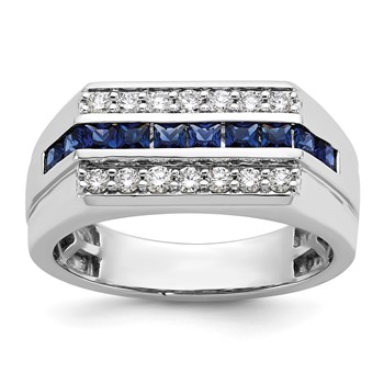 10kw IBGoodman Men's Created Blue Sapphire & Lab Grown Diamond Ring