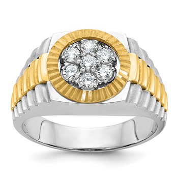 IBGoodman 14k Two-tone Men's Polished Satin and Textured 1/2 Carat A Quality Diamond Cluster Ring
