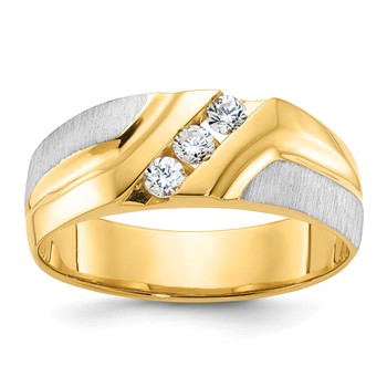 IBGoodman 14k Two-tone Men's Polished Satin and Grooved 3-Stone Ring Mounting