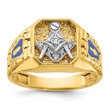 Image of IBGoodman 10k Two-tone Men's Polished and Textured with Blue Enamel and Diamond Blue Lodge Master Masonic Ring
