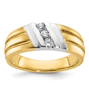 IBGoodman 10k Two-tone Men's Polished and Grooved 3-Stone Ring Mounting