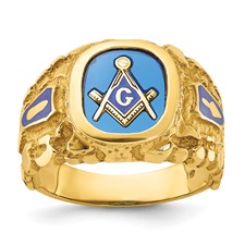 Image of IBGoodman 10k Men's Polished and Nugget Textured with Blue Enamel and Lab Created Sapphire Blue Lodge Master Masonic Ring